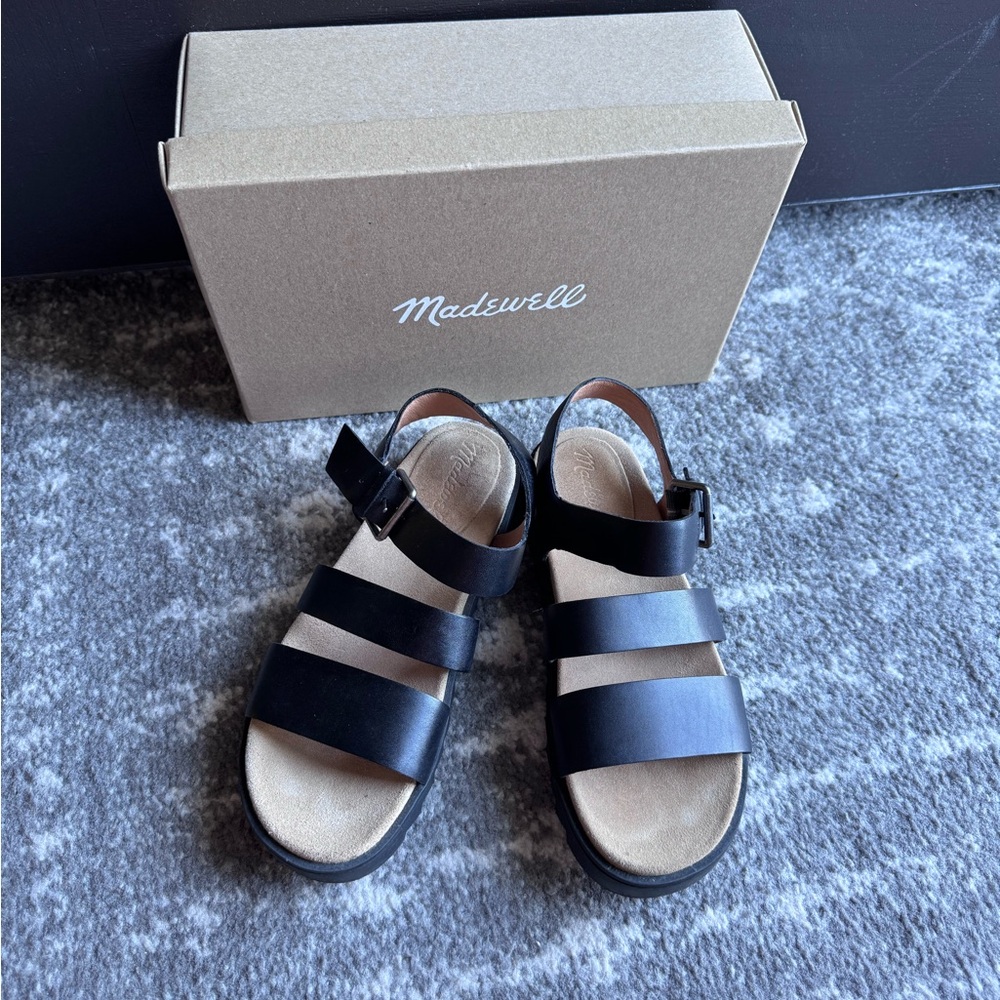Madewell strappy molded footbed Black Leather Sandals